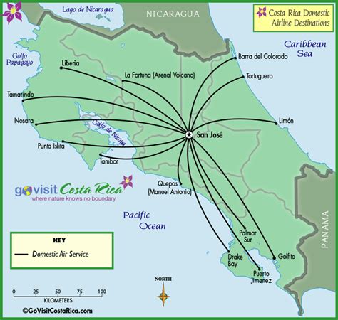 Costa Rica Domestic Airline Map, Costa Rica - Go Visit Costa Rica