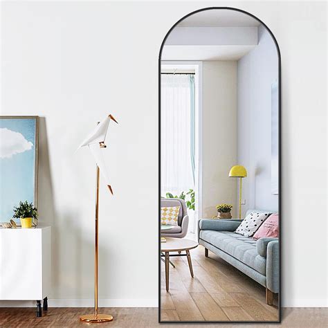 PexFix 65 in. x 22 in. Modern Arched Shape Framed Black Standing Mirror ...