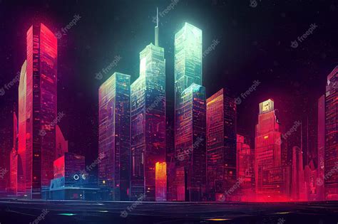 Premium Photo | Futuristic city Concept Art Cityscape at night with ...