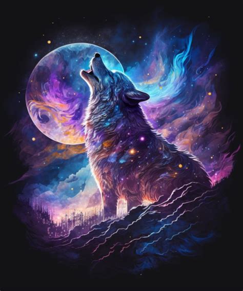 Wolf Howling At The Moon, Mystic Scene, Lunar, Cosmic | Wolf art ...