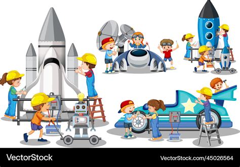 Set of engineer kids Royalty Free Vector Image