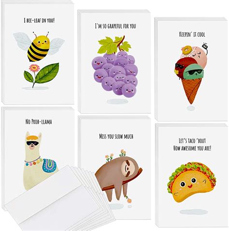 24 Funny Notecards and Envelopes Set - Blank Thinking of You Note Cards ...