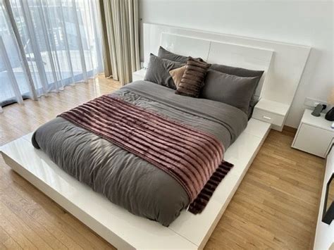 Custom made white gloss bed frame with storage, Furniture & Home Living ...