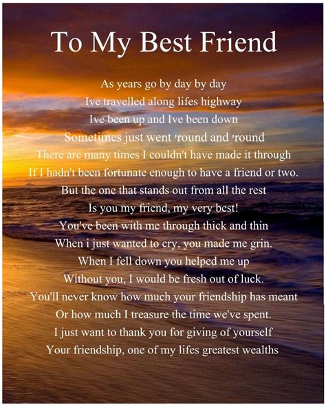 Personalised To My Best Friend Poem Birthday Christmas Gift Present ...