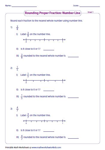 Rounding Fractions Worksheets