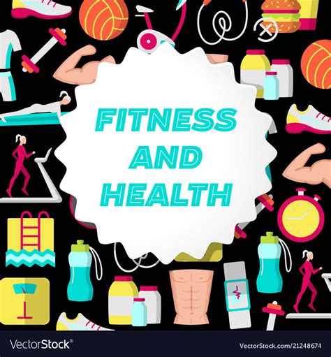 Fitness and health flat poster Royalty Free Vector Image