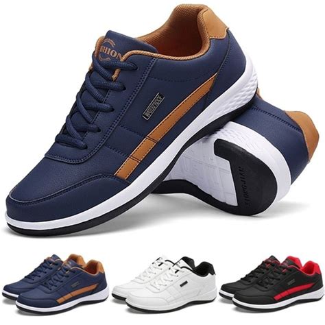 Men Business Casual Shoes PU Leather Running Shoes Fashion Lace Up ...