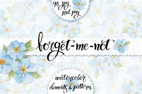 Forget-me-not. Watercolor set. By maritime_m | TheHungryJPEG