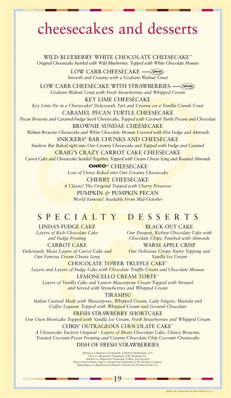 Menu at The Cheesecake Factory desserts, Westlake, 148 Crocker Park Blvd