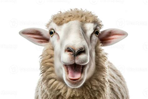 A Sheep, Funny sheep. Portrait of sheep showing tongue isolated on ...