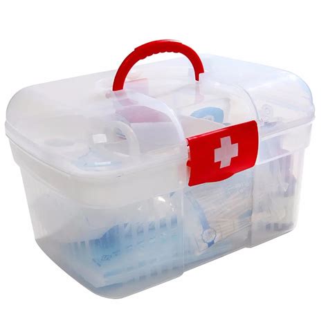 Red First Aid Clear Container Bin Family Emergency Kit Storage Box ...