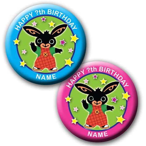 PERSONALISED BING BUNNY BIRTHDAY BADGE/ MAGNETS/MIRRORS 58MM or 77MM ...