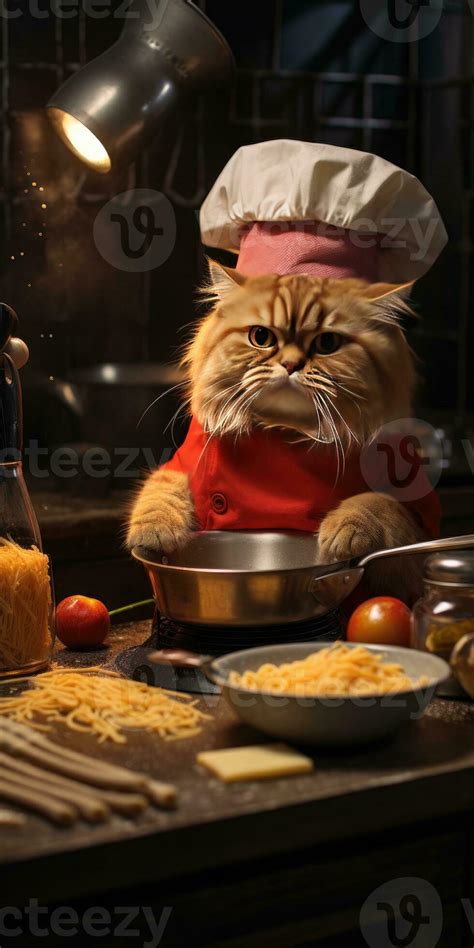 Funny cat prepares food in the kitchen. Generative AI 30322822 Stock ...