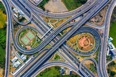 Free Photo | Aerial view of traffic on massive highway intersection.