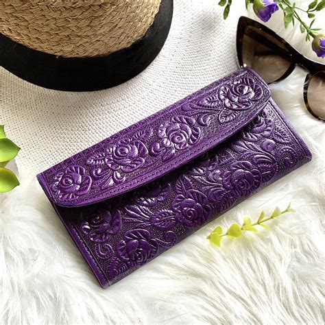 Purple Embossed leather wallets for women- Leather woman wallet -wallet ...