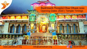 Badrinath Temple Opening and Closing Dates 2020 | Temple Timings YatraDham