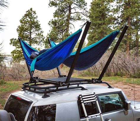 the trailnest hammock attaches to your roof bars for sleeping under the ...