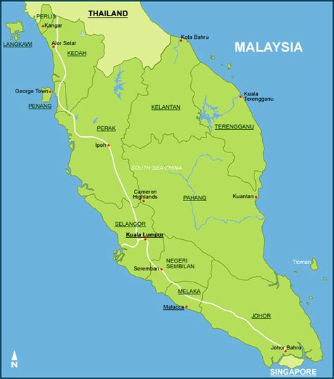 Malaysia States Map - Mainland & Borneo