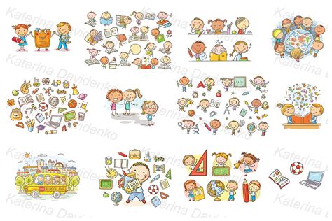 Back to school. Happy doodle school kids clipart bundle By Optimistic ...