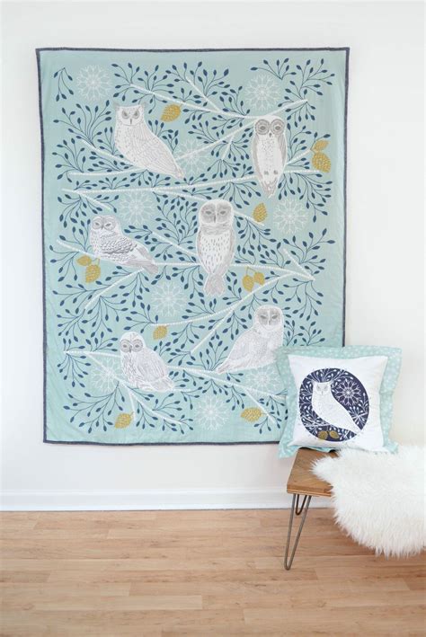 Hawthorne Threads Snowy Owl Quilt Panel in Aspen, shown 56" x 72" | Owl ...