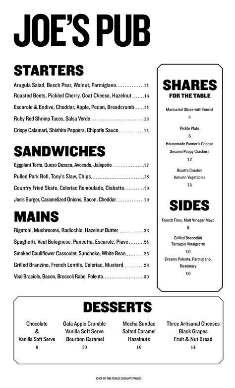 Joe's Pub Menu, Menu for Joe's Pub, Greenwich Village, New York City ...