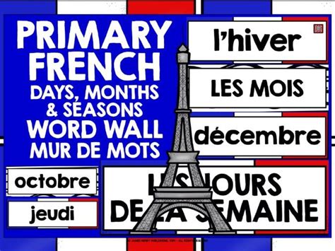 PRIMARY FRENCH DAYS MONTHS SEASONS WORD WALL | Teaching Resources