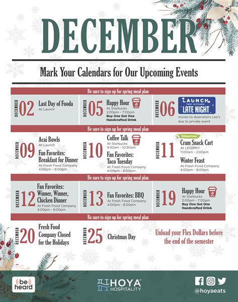 December Events Calendar - Hoya Hospitality