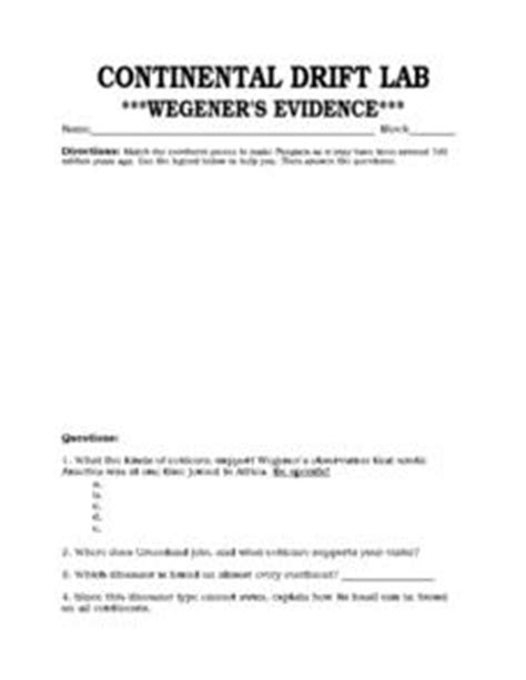 Continental Drift Lab 8th - 10th Grade Worksheet | Lesson Planet