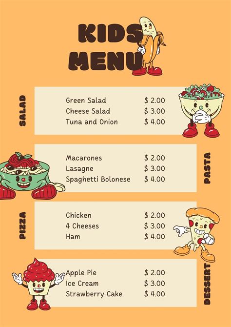 Printable Kids Pizza Menu