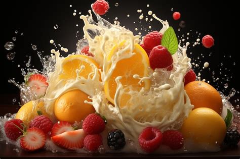 Premium AI Image | Fruits milk splash burst