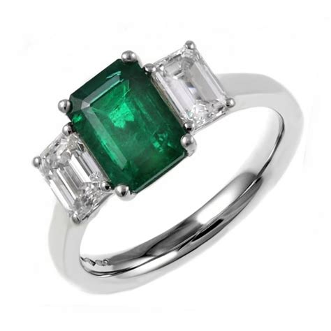 Platinum 1.09ct emerald cut emerald 0.80ct diamond 3 stone ring ...