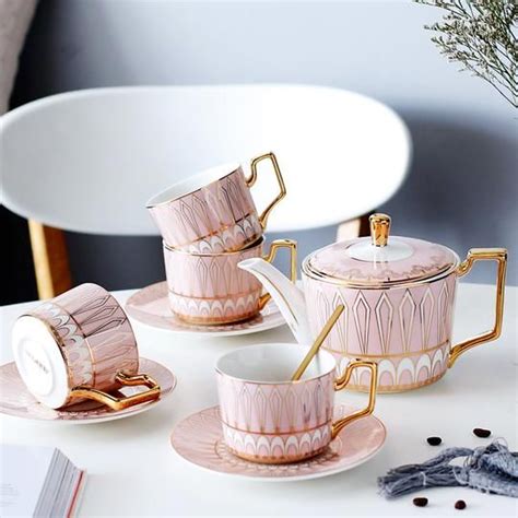 Pink Tea Set with Gold Trimmings