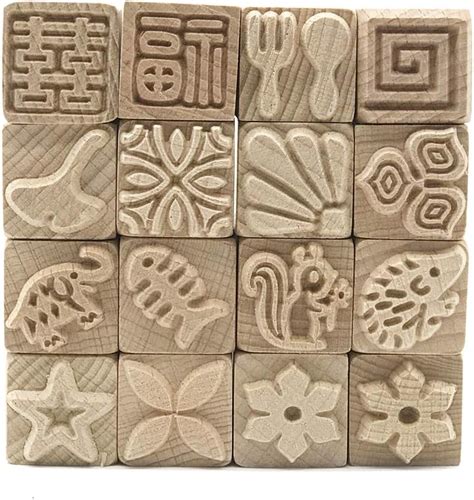 LGCBO 16Pcs Wooden Clay Pottery Stamp Pottery Tool Wood Block Stamp ...