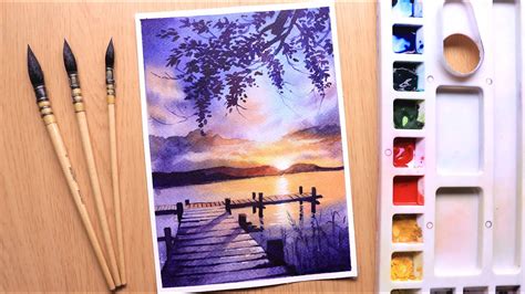 Drawing Sunset Watercolor Landscape Easy - Summer stream please join me ...