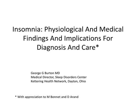 PPT - Insomnia: Physiological And Medical Findings And Implications For ...