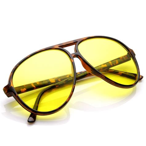 Retro 1980s Aviator Yellow Driving Lens Sunglasses - zeroUV