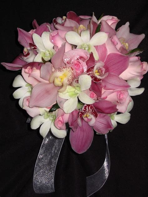 Bridal Bouquet with pink Roses, white Dendrobium Orchids, light pink ...