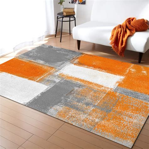 Olivefox Rugs Abstract Geometric Oil Painting Orange Area Rug Non-Slip ...