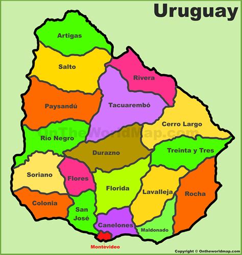 Administrative divisions map of Uruguay - Ontheworldmap.com