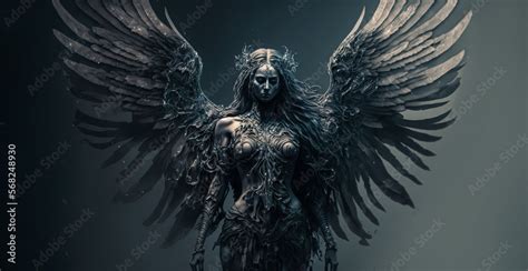 Fallen dark angel with wings. digital ai art Stock Illustration | Adobe ...