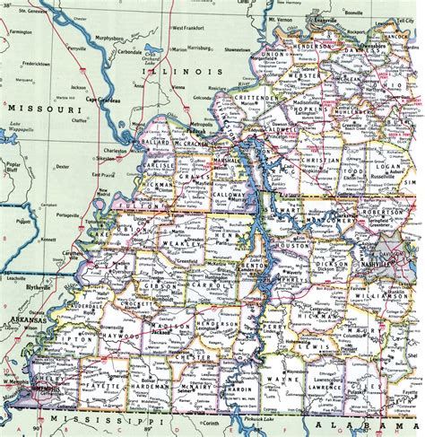 Map of Kentucky showing county with cities,road highways,counties,towns