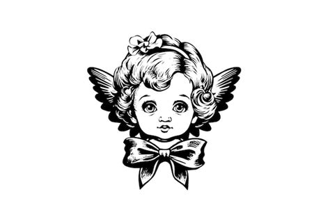 Premium Vector | Little angel logotype vector retro style engraving ...