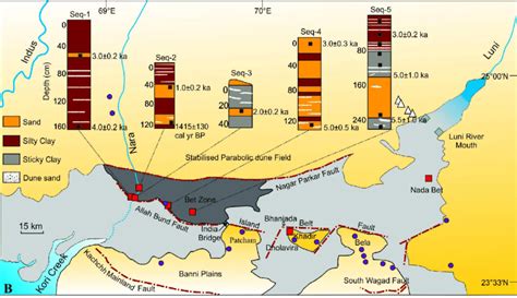 Schematic sketch map of the Great Rann of Kachchh, showing the major ...