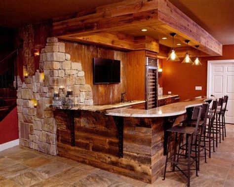 Rustic bar | Rustic basement, Basement design, Rustic house