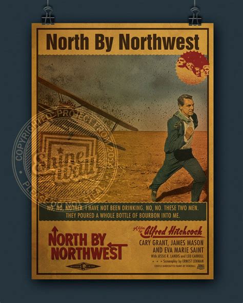 North by northwest Alfred Hitchcock Retro movie poster | Etsy