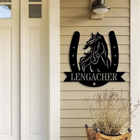 Personalized Horse Ranch Metal Sign Horse Head Horseshoe Art Custom ...