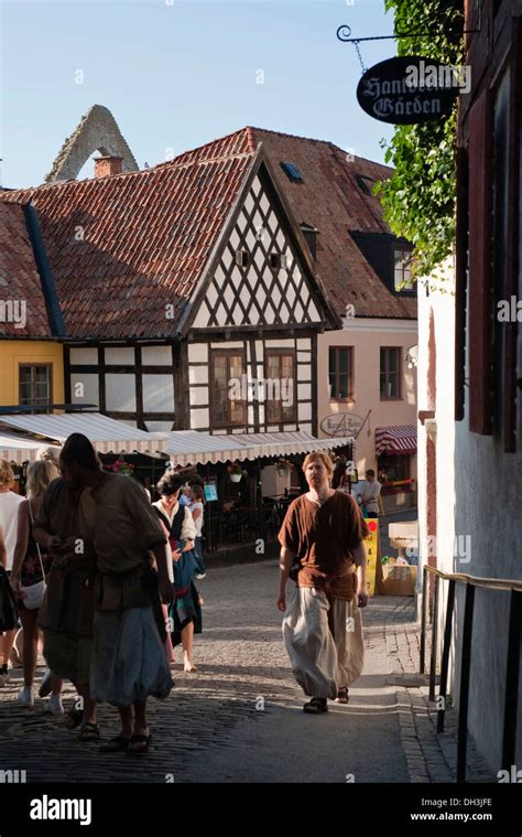 Street scene during the Medieval Week in Visby, Gotland Island, Sweden ...