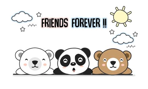 Friends forever greeting card with little animals. Cute bears cartoon ...