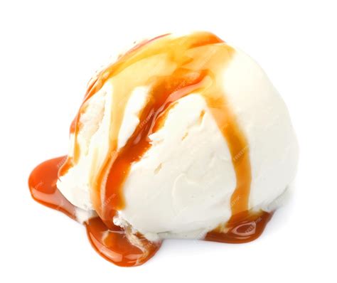 Premium Photo | Vanilla ice cream with caramel topping