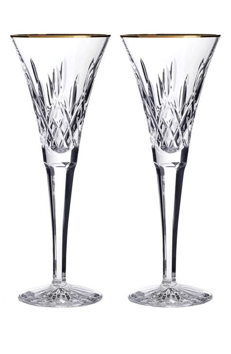 Waterford 'Lismore Essence Gold' Lead Crystal Champagne Flutes (Set of ...